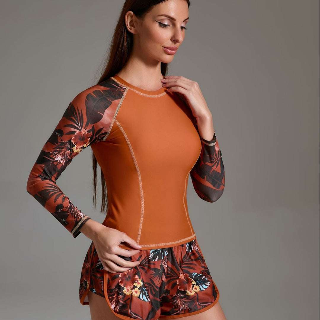 Damen Sportliches Surfanzug-Set mit floralem Design und nahtlosem Schnitt Drune
