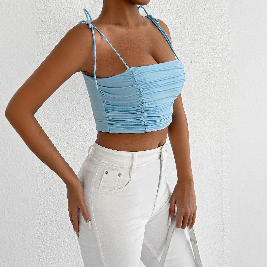 Damen Crop-Top mit Raffungen und verstellbaren Trägern Drune