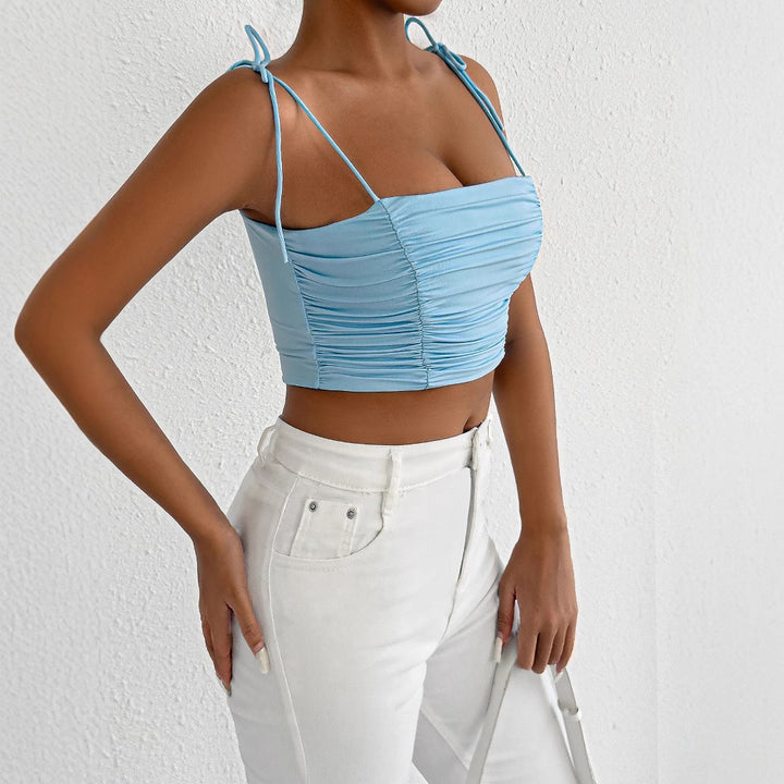 Damen Crop-Top mit Raffungen und verstellbaren Trägern Drune