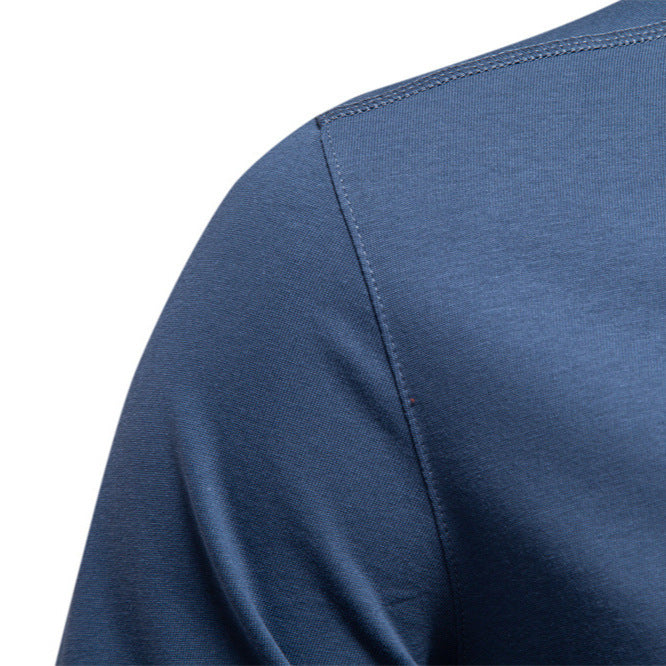Herren nan legeres Baumwoll-Langarmshirt mit kurzer Knopfleiste und Stehkragen Drune