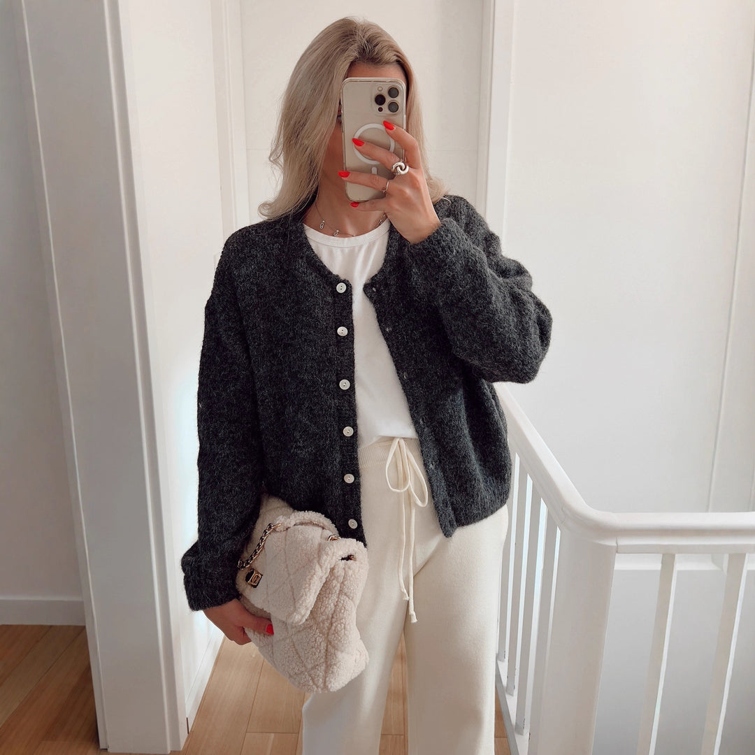 Damen lässige Strickjacke mit feiner Struktur und Knöpfen Drune