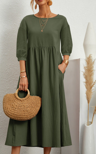 Damen Maxikleid mit eleganter Taillierung und voluminösen Ärmeln Drune