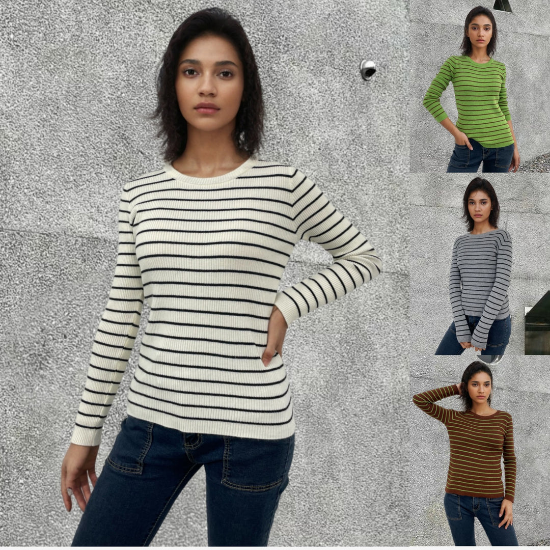 Damen Langarmshirt mit feinen Streifen und weitem Schnitt Drune