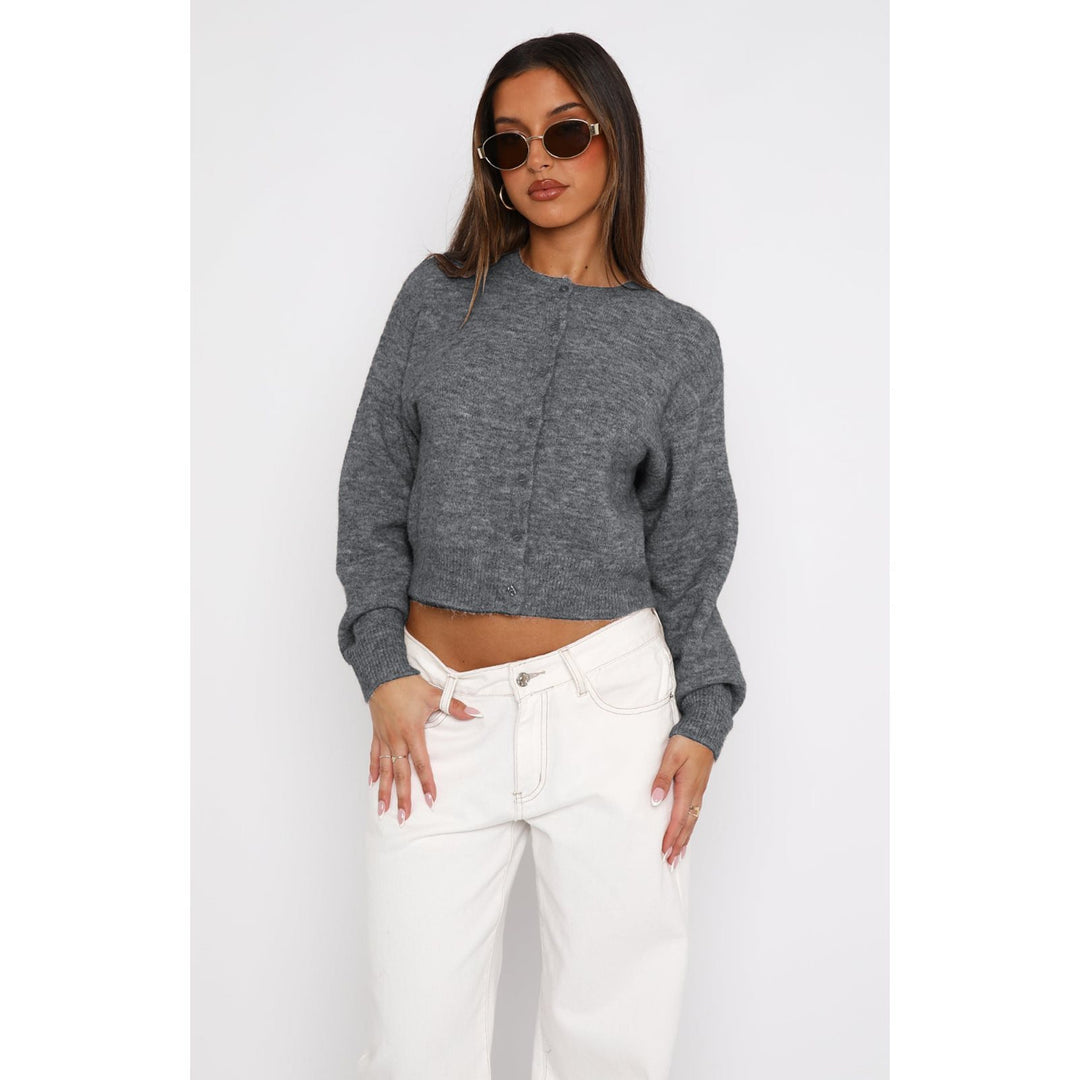 Damen gestrickter cropped Cardigan mit Knopfverschluss Drune