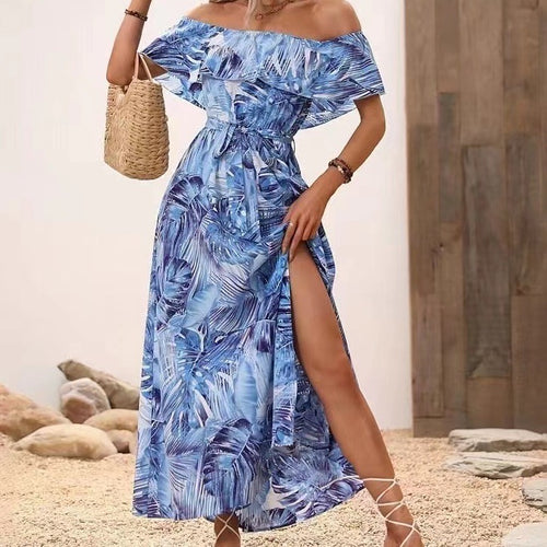 Damen Maxikleid mit off-shoulder Design und tiefem Schlitz Drune