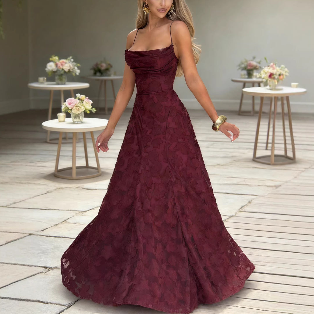 Damen Hochwertiges Maxikleid mit schimmerndem Blumenmuster und eleganten Spaghettiträgern Drune