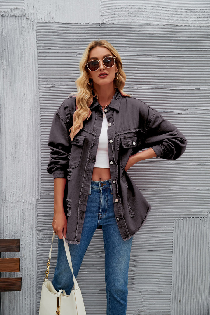 Damen Oversized Jeansjacke mit modernen Destroyed-Details Drune