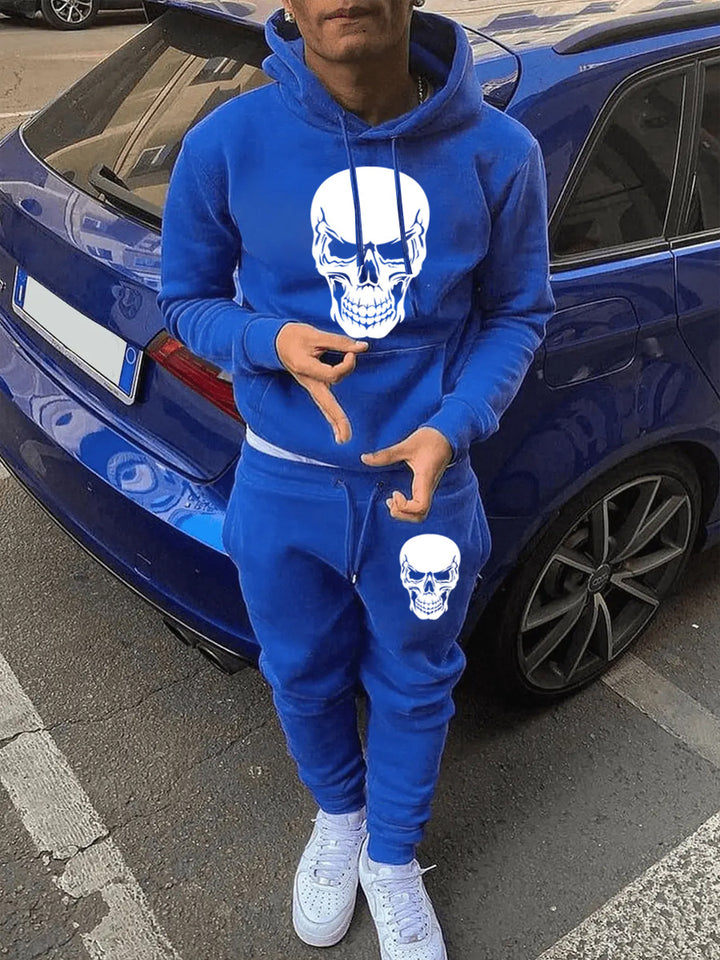 Herren Hoodie und Jogginghose Set mit künstlerischem Totenkopf-Design Drune