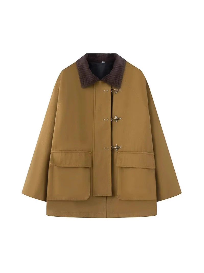 Damen oversized Trenchjacke mit klassischem Stehkragen und praktischen Taschen Drune