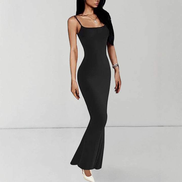 Damen figurbetontes Maxikleid mit schmalen Spaghettiträgern und elegantem Schnitt Drune