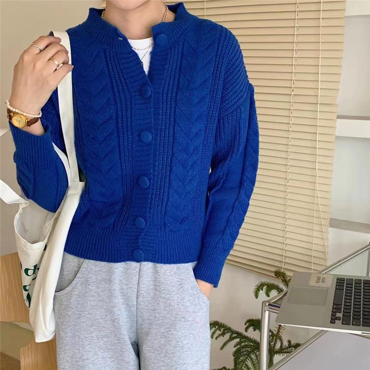 Damen gemütlicher Strickcardigan mit geflochtenem Muster und großen Knöpfen Drune