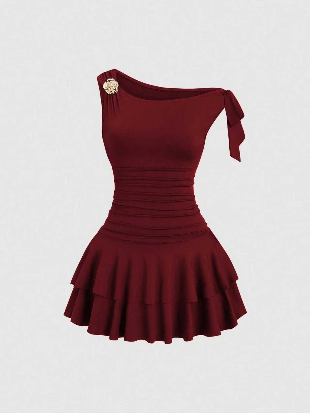 Damen elegantes Wickelkleid mit asymmetrischem Saum und raffiniertem Kordelzug Drune