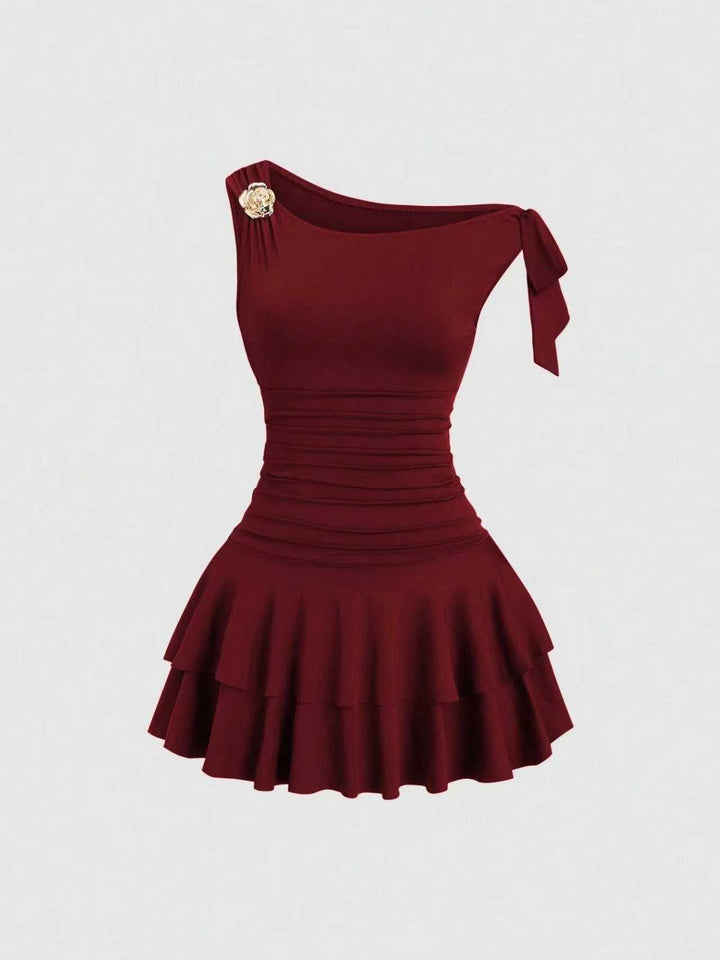 Damen elegantes Wickelkleid mit asymmetrischem Saum und raffiniertem Kordelzug Drune