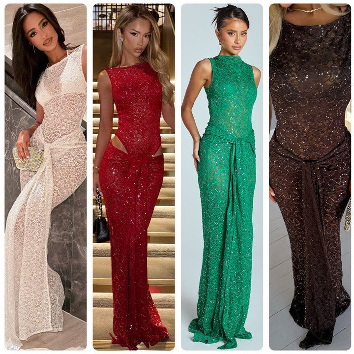 Damen Glamouröses Abendkleid mit aufwendigem Paillettenbesatz und figurbetontem Schnitt Drune