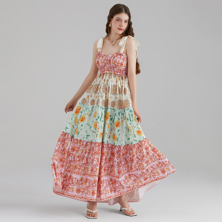 Damen Maxikleid mit floralen Falten und großzügigem A-Linien-Schnitt Drune