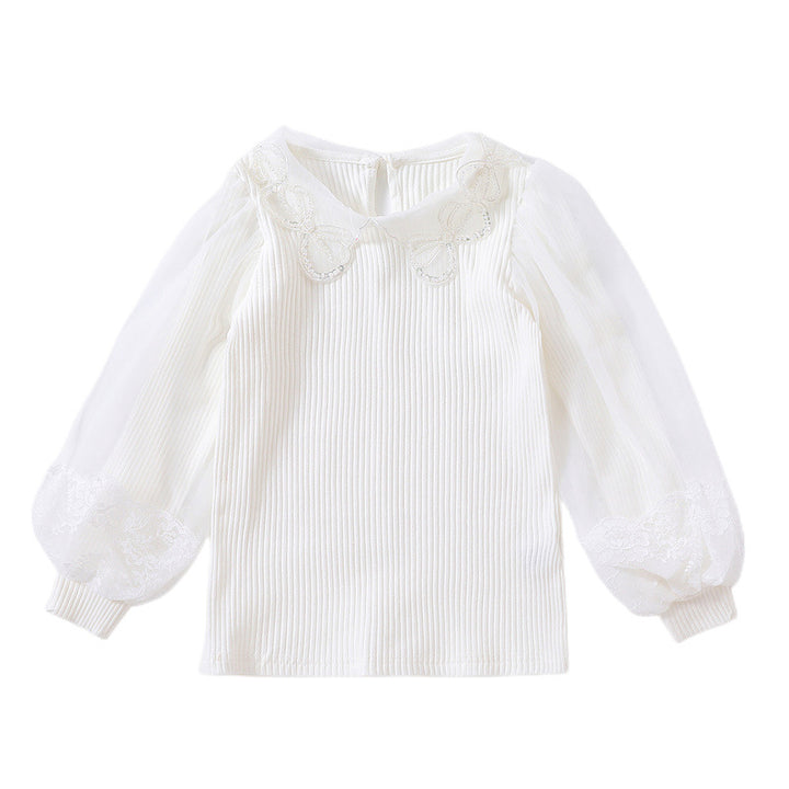 Mädchen Bluse mit Spitzenakzenten und transparenten Ärmeln Drune