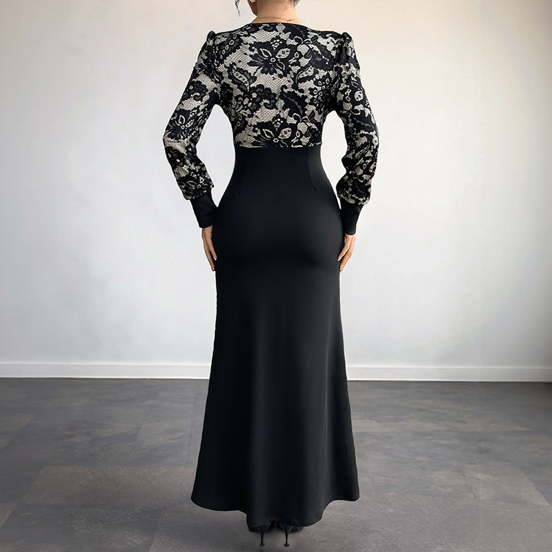 Damen Maxikleid mit elegantem Spitzenoberteil und taillierter Silhouette Drune