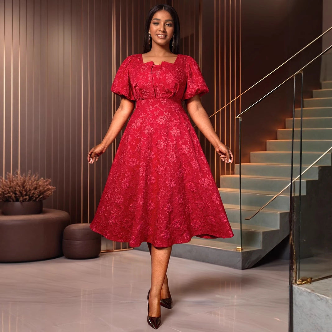 Damen Midikleid mit schwingendem Rock und floralen Mustern Drune