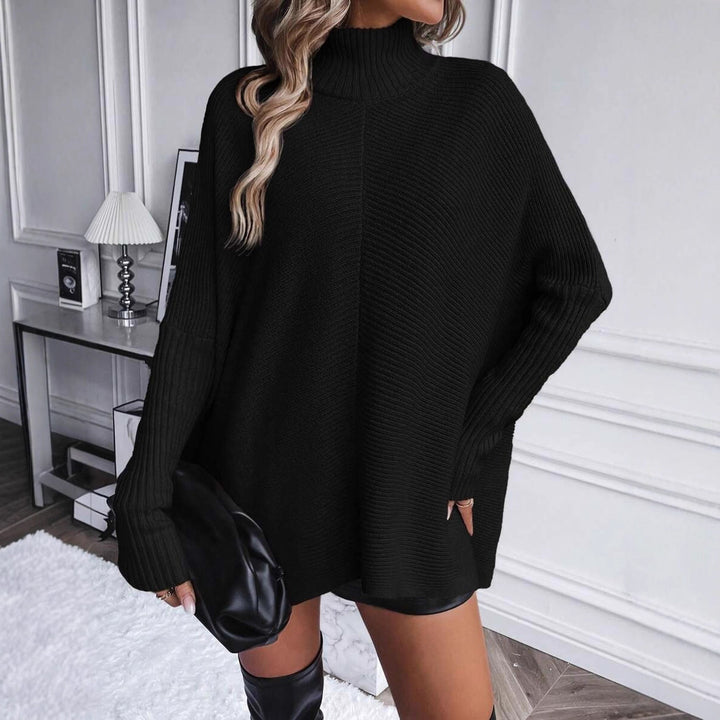 Damen Modischer Oversized Pullover mit hochgeschlossenem Kragen Drune
