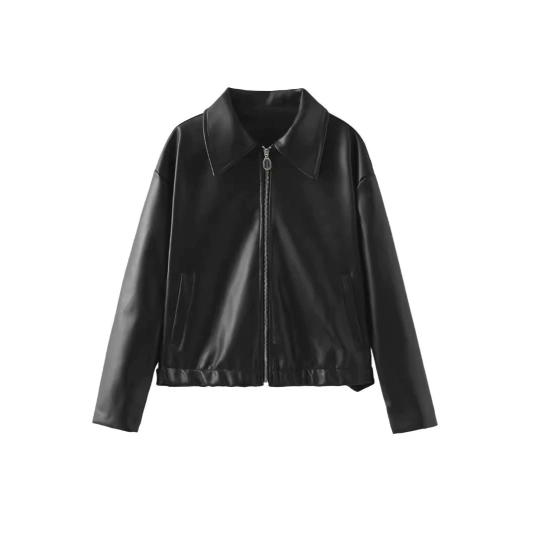 Damen elegante Kunstlederjacke im modernen Design mit praktischem Reißverschluss Drune