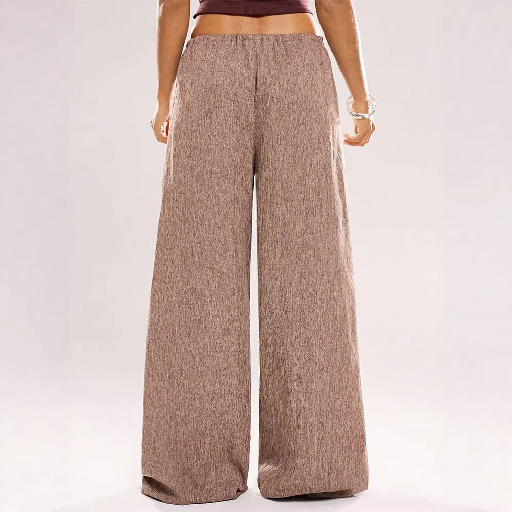 Damen Weite Leinenhose mit elastischem Bund und dekorativen Kordeldetails Drune