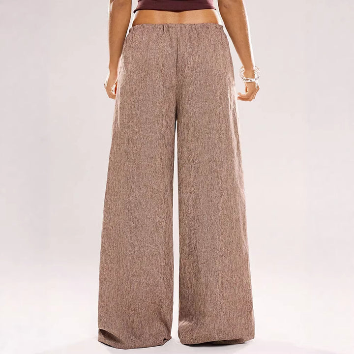 Damen Weite Leinenhose mit elastischem Bund und dekorativen Kordeldetails Drune