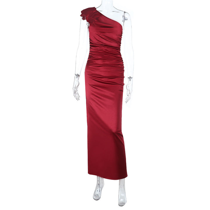 Damen elegantes Wickelkleid mit asymmetrischem Oberteil und Rüschendetails Drune