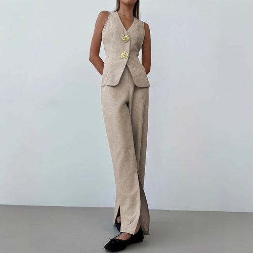 Damen elegantes Anzug-Set mit tailliertem Blazer und weit geschnittene Hose Drune