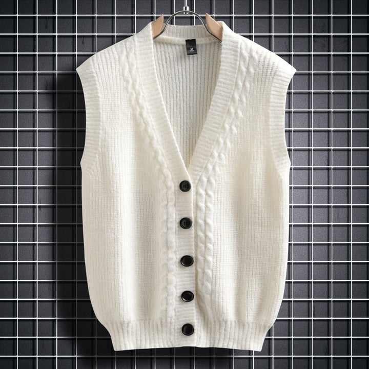 Damen ärmellose Strickjacke mit strukturiertem Zopfmuster Drune