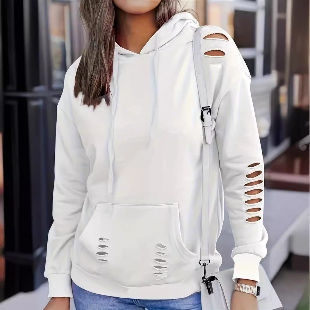 Damen Hooded Sweatshirt mit kreativen Schnittelementen und lässigem Stil Drune