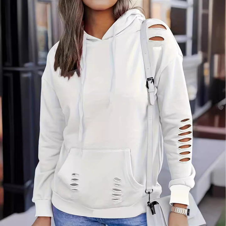 Damen Hooded Sweatshirt mit kreativen Schnittelementen und lässigem Stil Drune