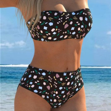 Damen Bandeau-Bikini mit floralem Muster und hohem Taillenschnitt Drune