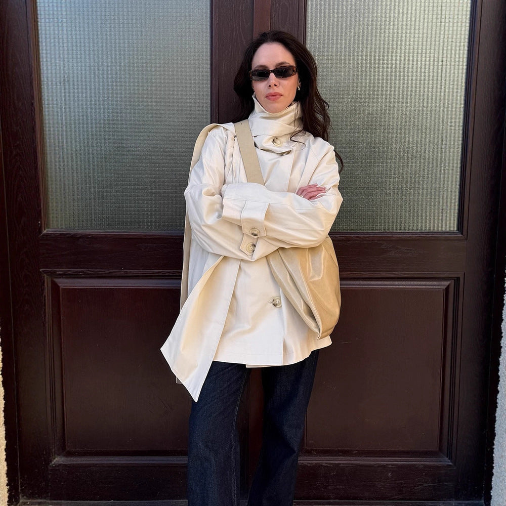 Damen oversized Cabanjacke mit praktischen Knöpfen und modernem Stehkragen Drune