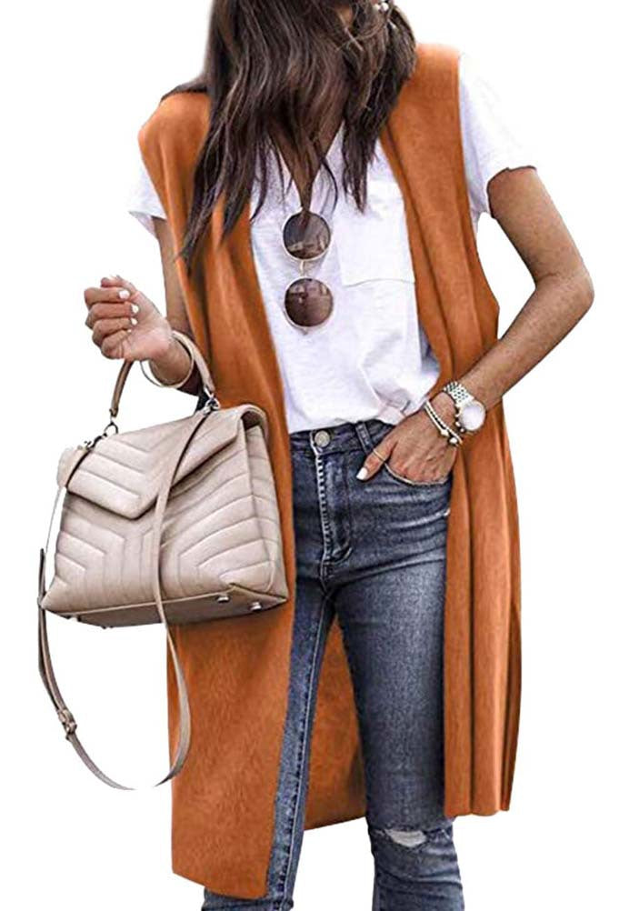 Damen offene Strickjacke mit lässigem Schnitt und langen Seitenpartien Drune