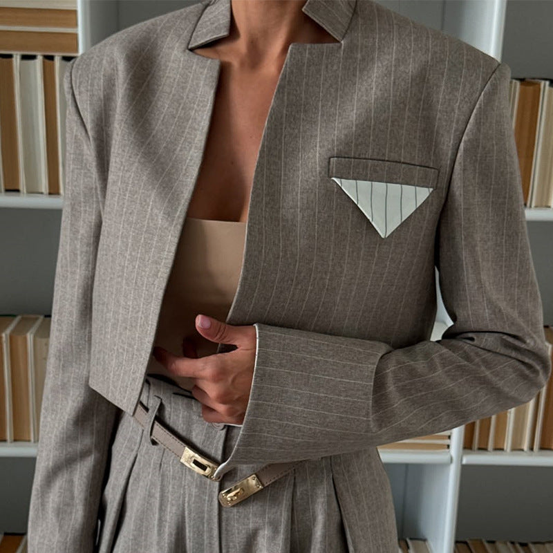 Damen modisches cropped Blazer-Ensemble mit weitem Hosen Drune
