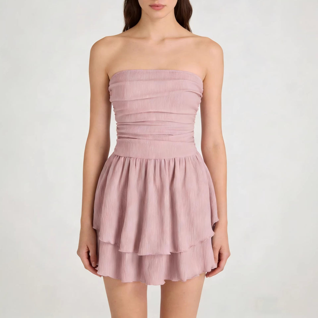 Damen Wickelkleid mit gerafftem Oberteil und fließendem Rock Drune