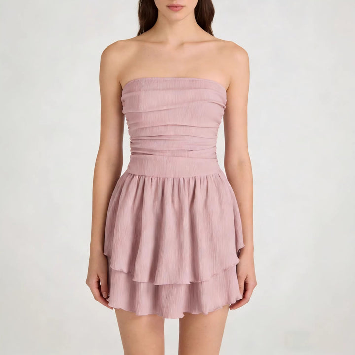 Damen Wickelkleid mit gerafftem Oberteil und fließendem Rock Drune
