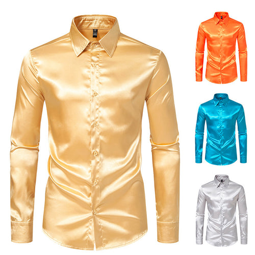 Herren Elegantes Satin-Hemd mit modernem Kragen und feiner Textur Drune