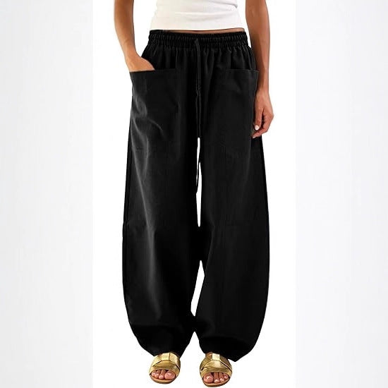 Damen weite Freizeithose mit elastischem Bund und praktischen Taschen Drune