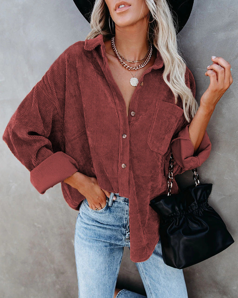 Damen lässige Cordhemdbluse Drune