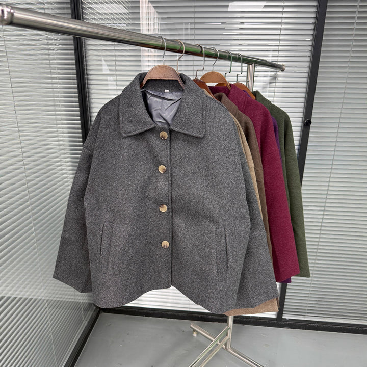 Damen Oversize Wolljacke mit dekorativen Knöpfen Drune