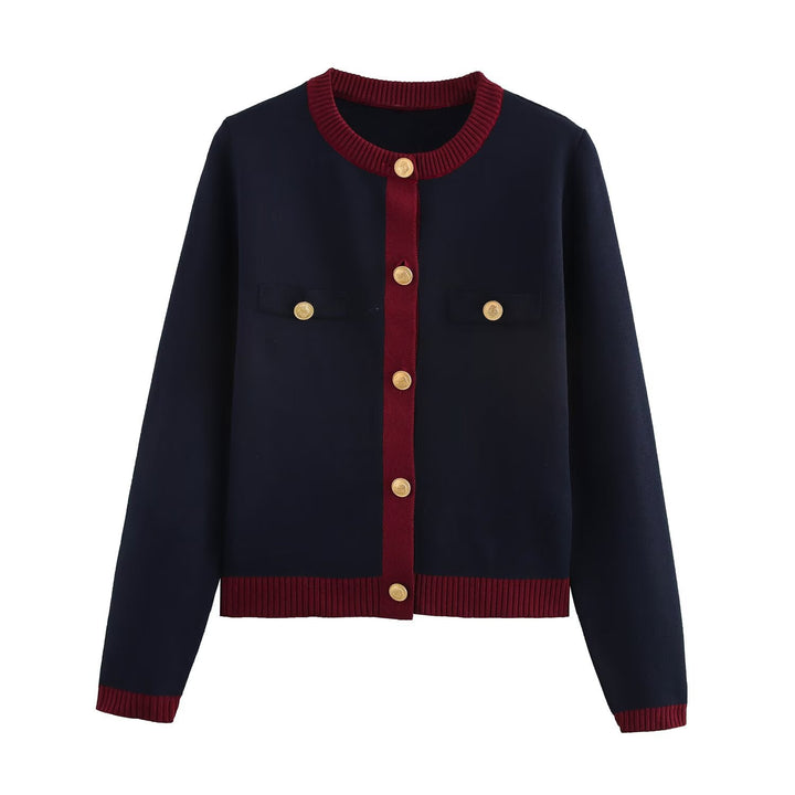 Drune | Frühling Goldene Knopf Kontrast Strick Cardigan Top