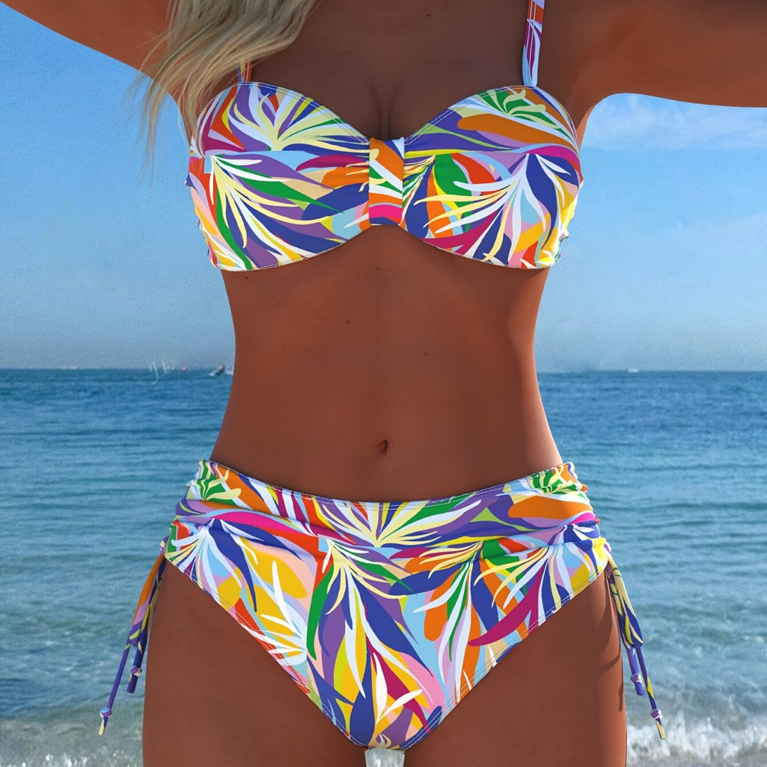Damen Bandeau-Bikini mit einzigartigem Federmuster und hohem Taillenschnitt Drune