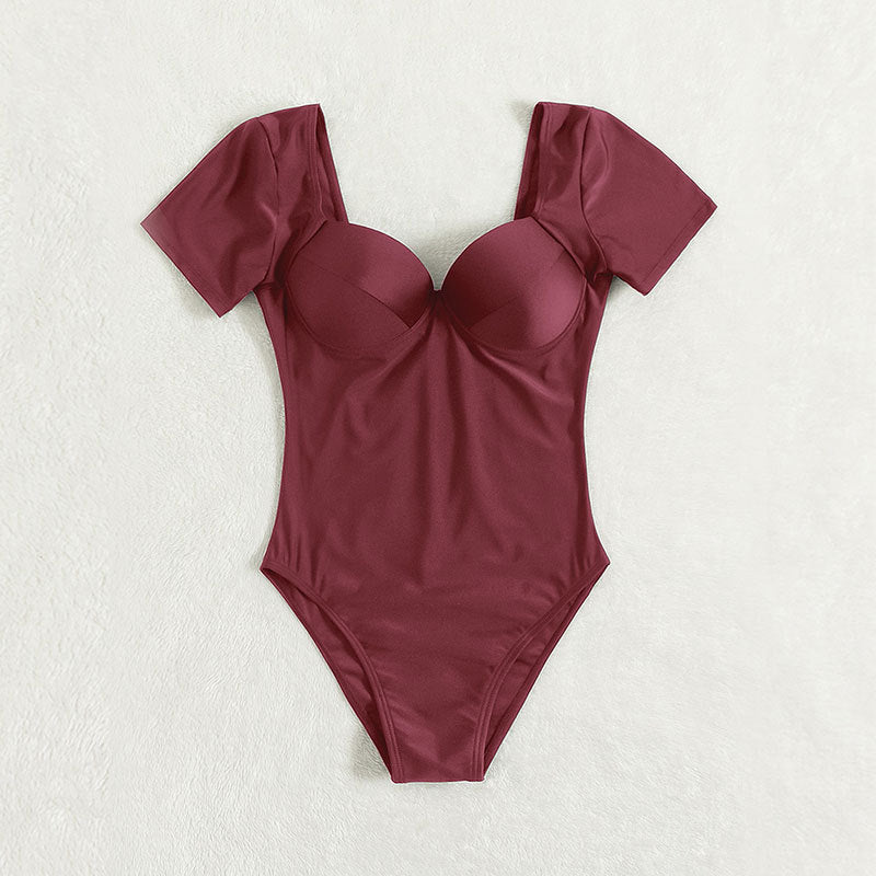 Damen Einteiler Badeanzug mit eleganten Trägern und sculpturalem V-Ausschnitt Drune