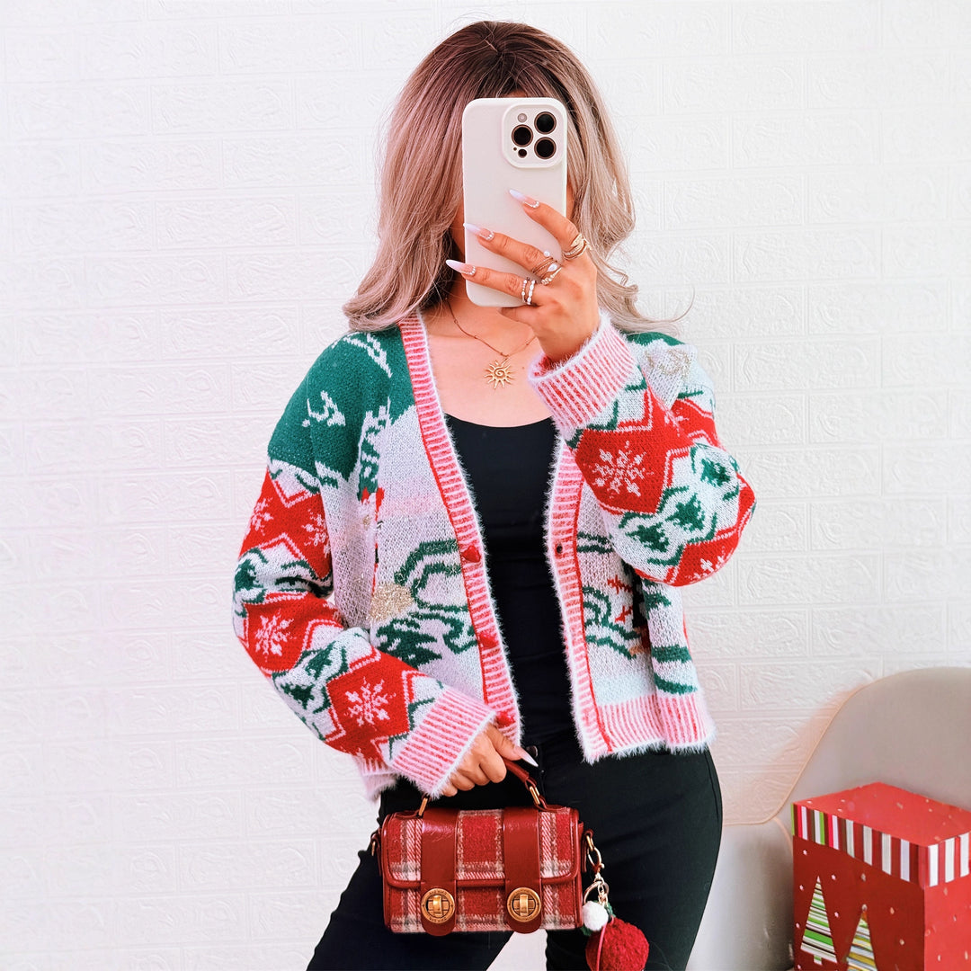 Damen Strickjacke im festlichen Design mit Weihnachtsmotiven Drune