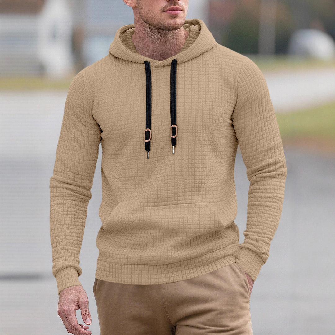 Herren nan schmal geschnittener Stepp-Kapuzenpullover mit feiner Quadratstruktur, Kordelzug und geripptem Saum Drune