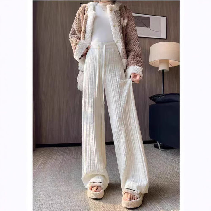 Damen elegante Palazzo-Hose mit hohem Bund und seitlichem Bindegürtel Drune
