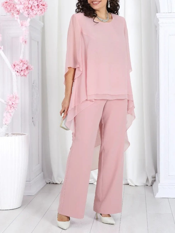 Damen Schicke Tunika mit Transparenter Überlagerung und Eleganten Pants Drune