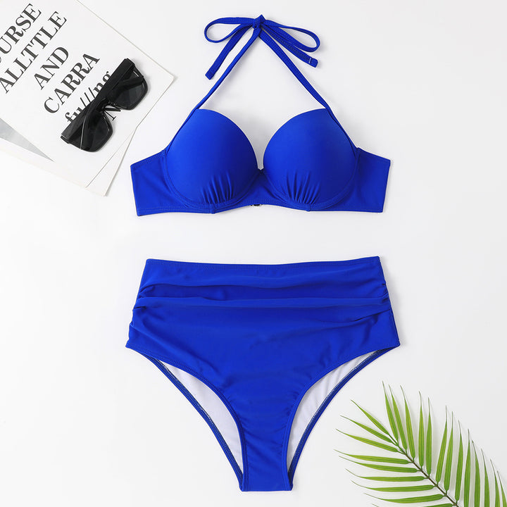 Damen hochgeschnittener Bikini mit gepolstertem Oberteil und elegantem Wickelband Drune