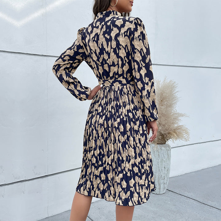 Damen elegantes Maxikleid mit Gürtel und raffiniertem Muster Drune
